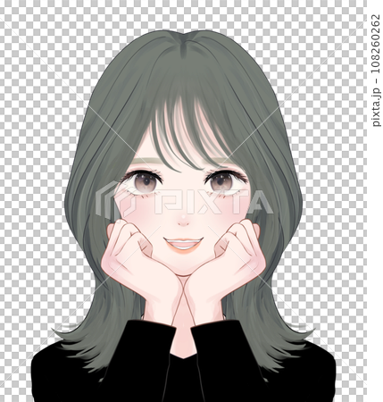 セミロングヘアの女性 頬に手を当てる セミロングヘアの女性 頬に手を当てる 108260262