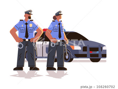 policemen in uniform officers man and woman cops standing together police service happy labor day celebration concept 108260702