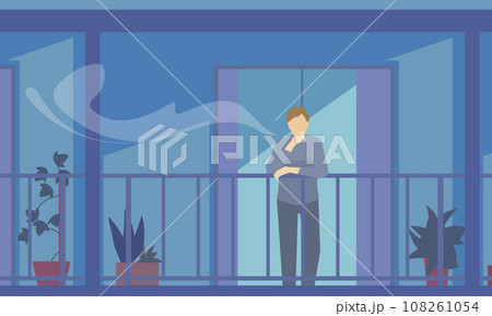 ベランダで喫煙する人のイラスト	 108261054