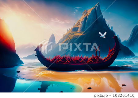 山に打ち上げれたの方舟　AI生成画像 108261410
