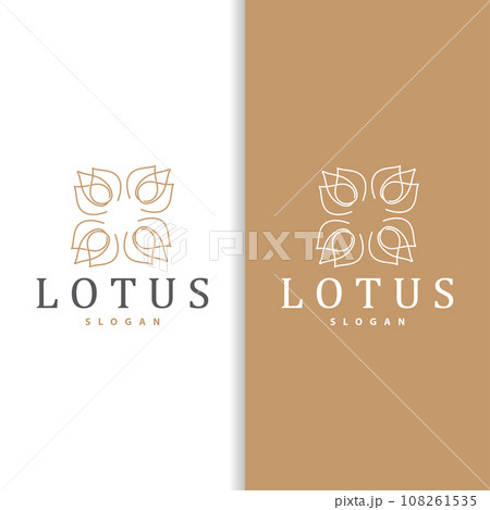 Simple Flower Logo, Vector Ornamental Plant Line Design for Business Brand, Template Illustration 108261535