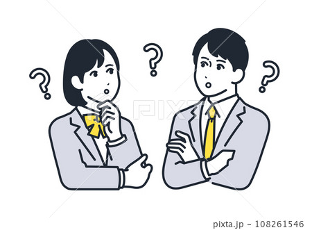 考える男女の学生のシンプルなベクターイラストセット素材 108261546