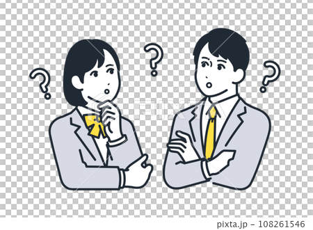 考える男女の学生のシンプルなベクターイラストセット素材 108261546