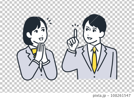 解決策をひらめく男女の学生のシンプルなベクターイラストセット素材 108261547