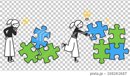 パズルのピースを組み上げる女性 パズルのピースを組み上げる女性 108261687