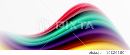 Rainbow color silk blurred wavy line background on white, luxuriously vibrant visually captivating backdrop. Stunning blend of colors reminiscent of rainbow, silky and gracefully blurred wavy pattern Rainbow color silk blurred wavy line background on white, luxuriously vibrant visually captivating backdrop. Stunning blend of colors reminiscent of rainbow, silky and gracefully blurred wavy pattern 108261804