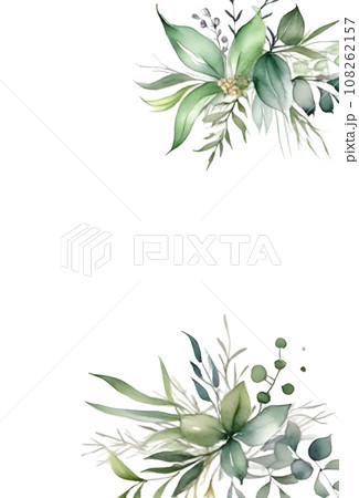 watercolor flower with leaves design.template for wedding frame 108262157