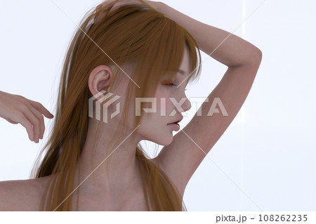 茶色の髪の若い女性の上半身 茶色の髪の若い女性の上半身 108262235