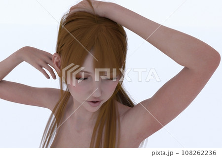 茶色の髪の若い女性の上半身 茶色の髪の若い女性の上半身 108262236