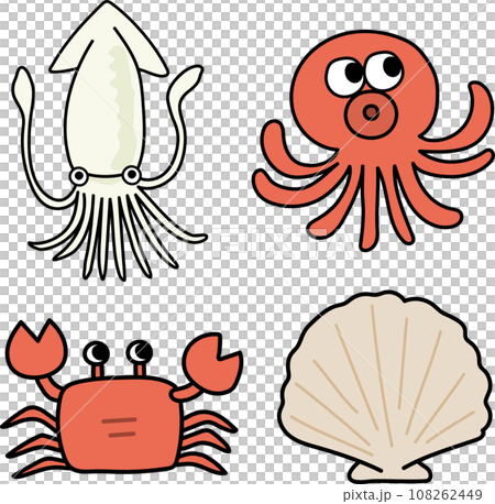 Summary of cute illustrations of seafood 108262449