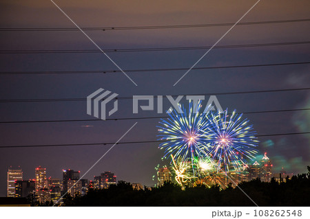 日本の東京都市景観4年ぶり多摩川花火大会。第45回世田谷区たまがわ花火大会の会場側・奥に都庁＝21日 108262548