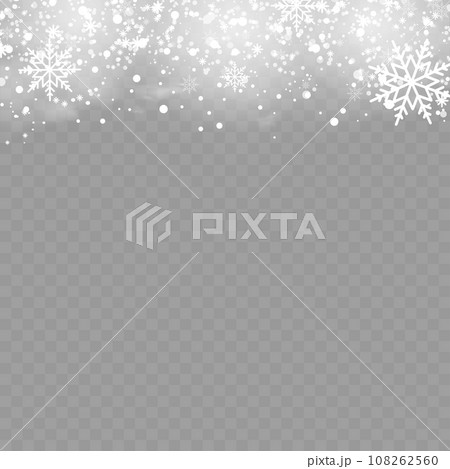 New Year and Christmas card with falling snowflakes on transparent background. Vector 108262560