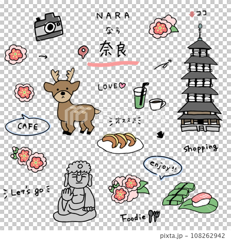 奈良の手描きのアイコンセット 108262942