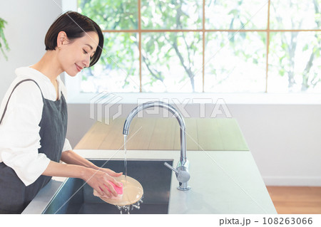 キッチンで皿を洗う女性 キッチンで皿を洗う女性 108263066