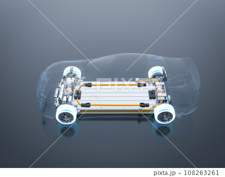 Electric car battery with pack of battery cells module on platform Electric car battery with pack of battery cells module on platform 108263261