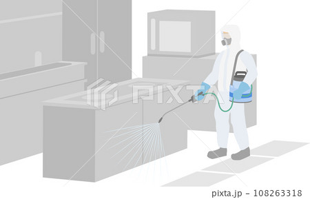 厨房で薬剤を散布する害虫駆除の作業員 厨房で薬剤を散布する害虫駆除の作業員 108263318