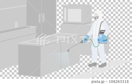 厨房で薬剤を散布する害虫駆除の作業員 厨房で薬剤を散布する害虫駆除の作業員 108263318