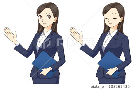 ファイルを持って案内するスーツ姿の女性　口閉じ版 108263439