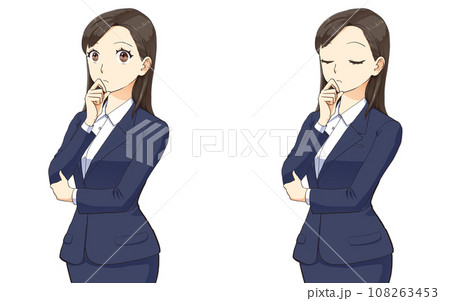 考えるスーツの女性 口への字 考えるスーツの女性 口への字 108263453