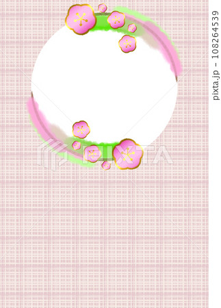 梅の花デザインの円形フォトフレーム付きポストカードイラスト 108264539