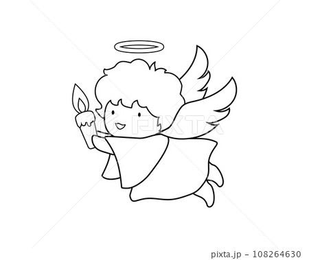 キャンドルを持つ天使のシンプルな線画イラスト 108264630