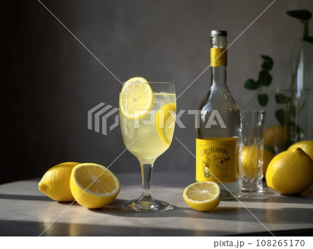 Citrus lemonade water with lemon sliced on the table. Generative AI 108265170