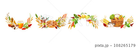 Bright Autumn Foliage with Mushroom and Foliage Vector Composition Set 108265179