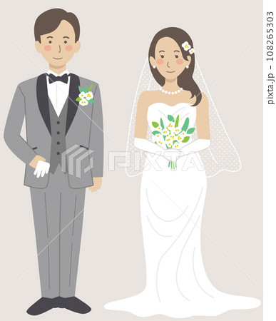 結婚式イラスト、正面を向いて並ぶ新郎新婦 108265303