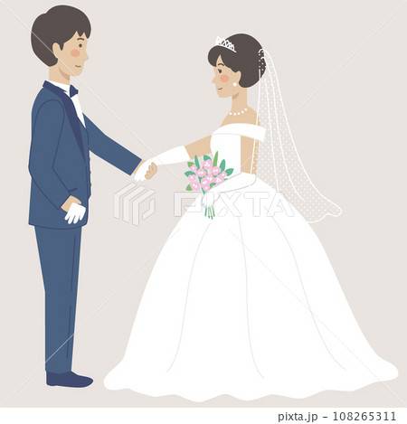 結婚式イラスト、向かい合って手を取る新郎新婦 108265311