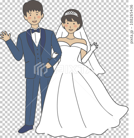 結婚式イラスト、手を挙げる新郎新婦 結婚式イラスト、手を挙げる新郎新婦 108265436