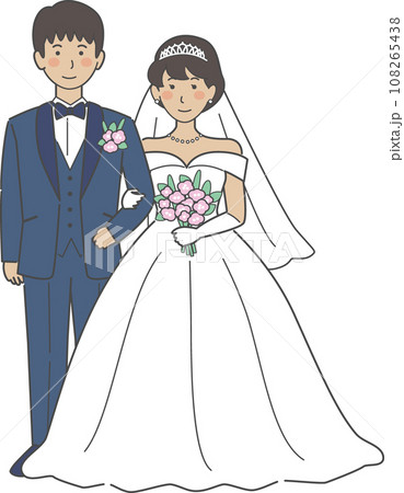 結婚式イラスト、腕を組んで正面を向く新郎新婦 108265438