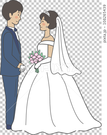 結婚式イラスト、向かい合う新郎新婦 108265439