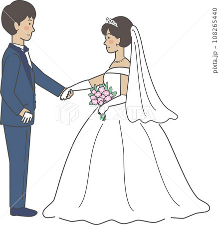 結婚式イラスト、向かい合って手を取る新郎新婦 108265440