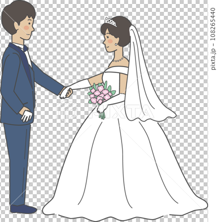 結婚式イラスト、向かい合って手を取る新郎新婦 108265440