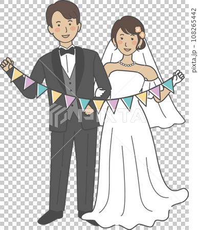 結婚式イラスト、ガーランドを持つ新郎新婦 108265442