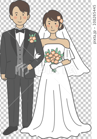 婚禮插圖,新娘和新郎面向前方,雙臂交叉 婚禮插圖,新娘和新郎面向前方,雙臂交叉 108265445