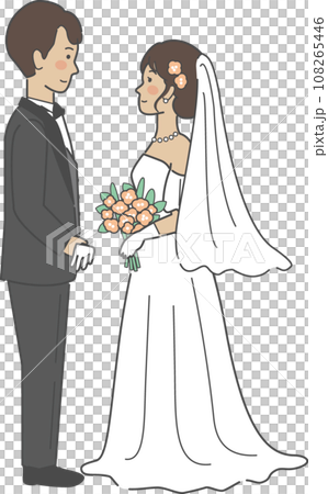 婚禮插畫，新娘和新郎面對面 108265446
