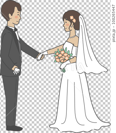 婚禮插畫,新娘和新郎面對面,手牽手 婚禮插畫,新娘和新郎面對面,手牽手 108265447