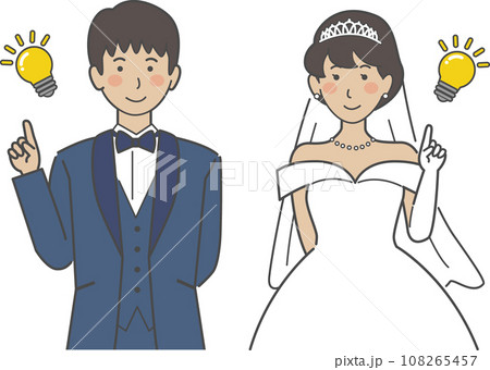 結婚式イラスト、電球、アイデアを思いつく、ひらめく新郎新婦 108265457