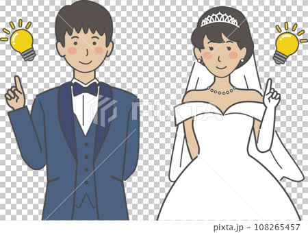 結婚式イラスト、電球、アイデアを思いつく、ひらめく新郎新婦 108265457