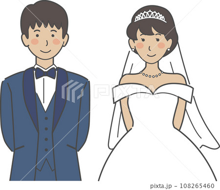 結婚式イラスト、後ろで腕を組む新郎新婦 108265460