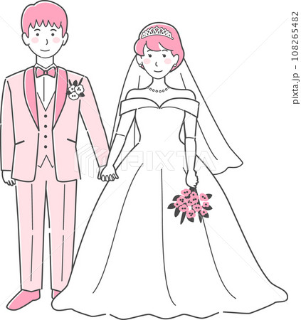 結婚式イラスト、手をつなぐ新郎新婦 108265482