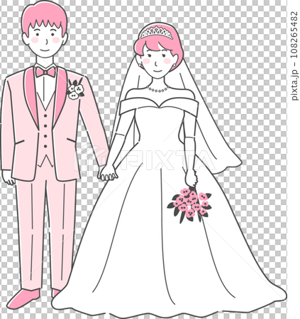 結婚式イラスト、手をつなぐ新郎新婦 108265482