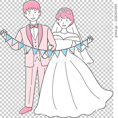 結婚式イラスト、ガーランドを持つ新郎新婦 108265484