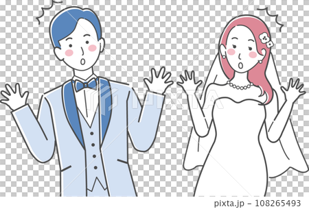 婚禮插畫,婚禮,驚訝的新娘和新郎張開雙臂 婚禮插畫,婚禮,驚訝的新娘和新郎張開雙臂 108265493