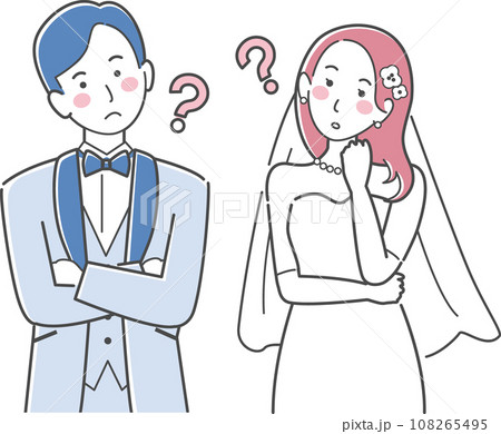 結婚式イラスト、ウエディング、悩む新郎新婦 108265495