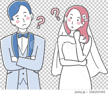 結婚式イラスト、ウエディング、悩む新郎新婦 108265495