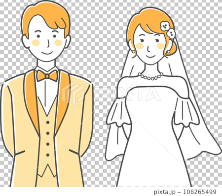 婚禮插畫，新娘和新郎手牽手 108265499