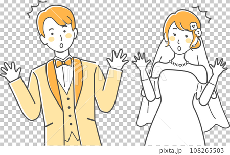 婚禮插畫，婚禮，驚訝的新娘和新郎張開雙臂 108265503