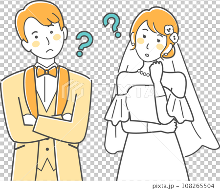 婚禮插畫，婚禮，新娘和新郎擔心 108265504